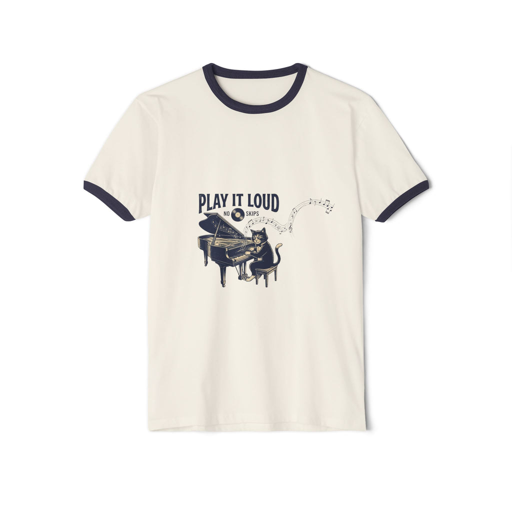 Nvnth Play It Loud Piano Ringer Tee — lifestyle photo, streetwear ringer tee with vintage piano graphic