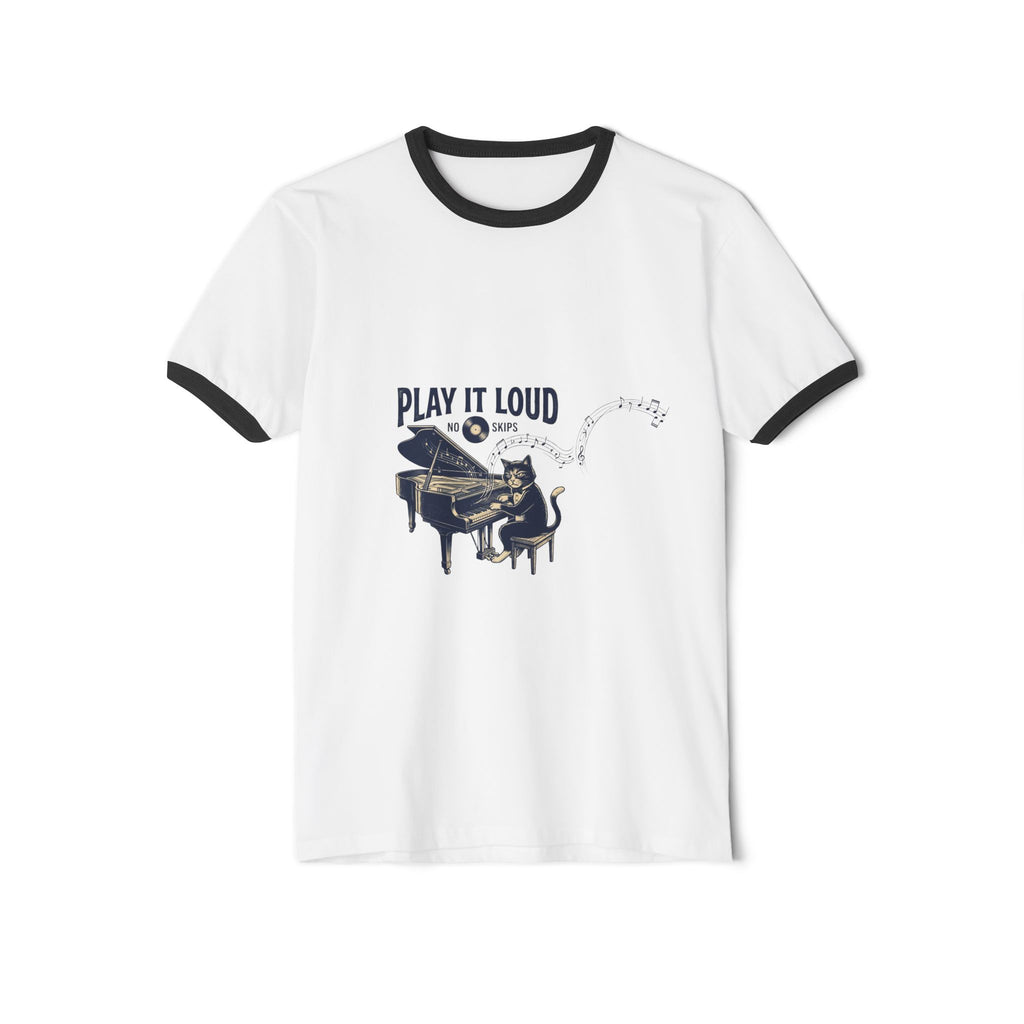 Nvnth Play It Loud Piano Ringer Tee — Natural with Black ringer trim, relaxed streetwear fit