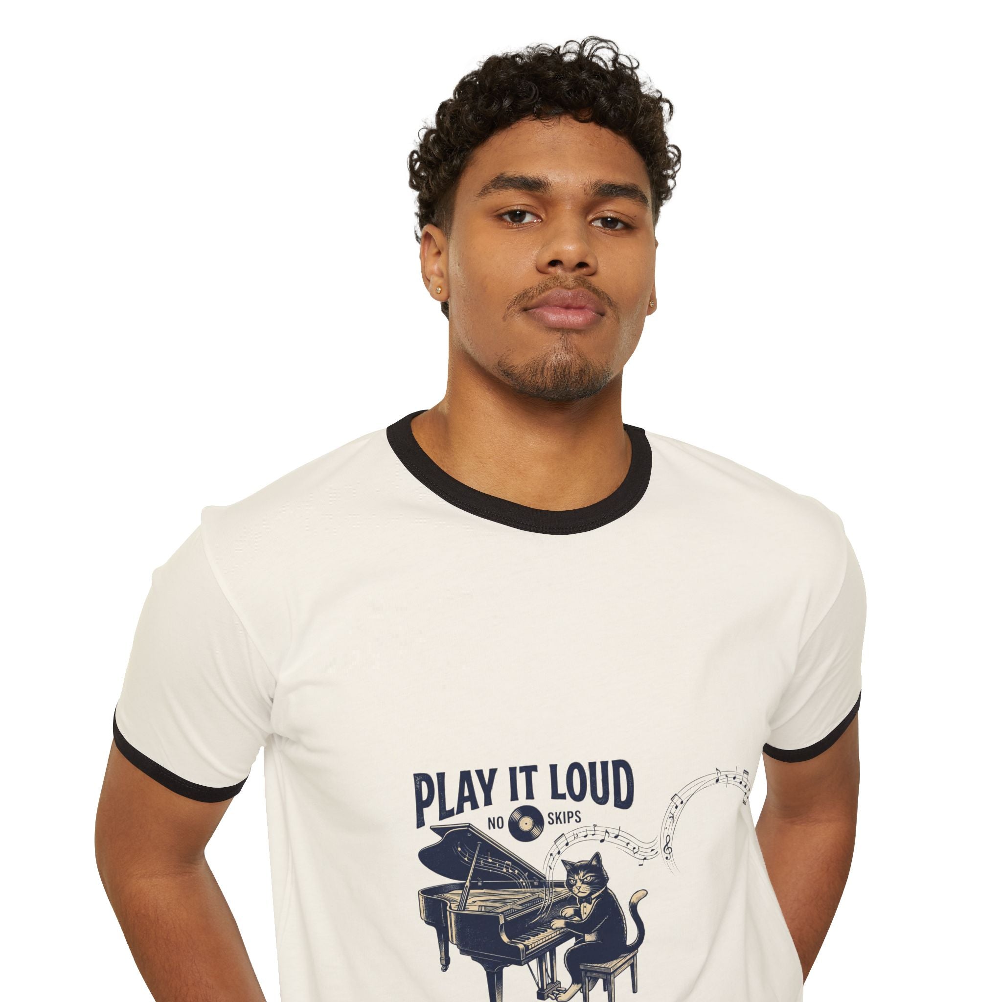 Nvnth Play It Loud Piano Ringer Tee — back view, premium 100% combed ring-spun cotton tee